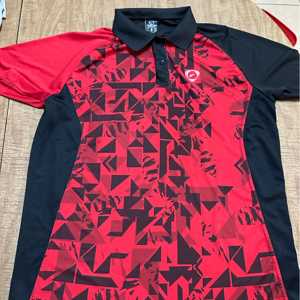 Men's Red & Black Geometric Polo Shirt